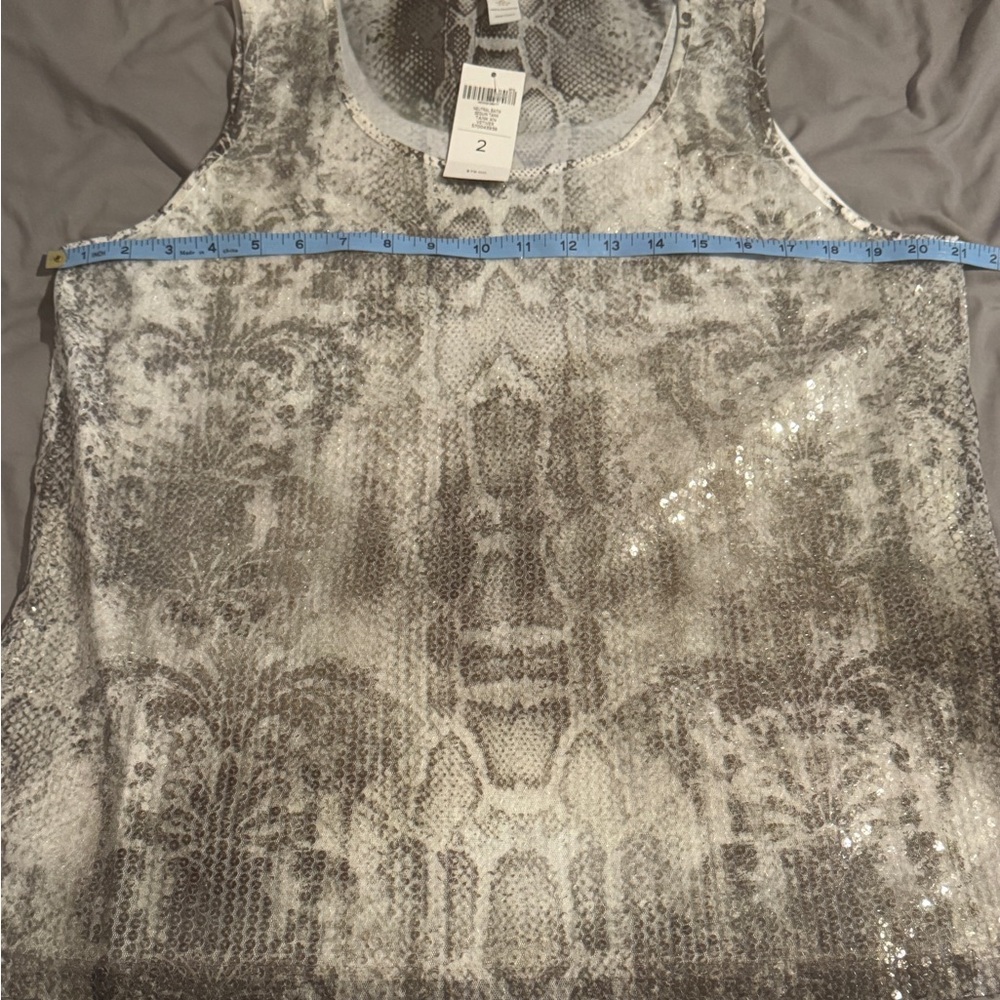 Chicos Neutral Batik Sequined Snake Print Tank Top Sage Green and Cream - Picture 4 of 9